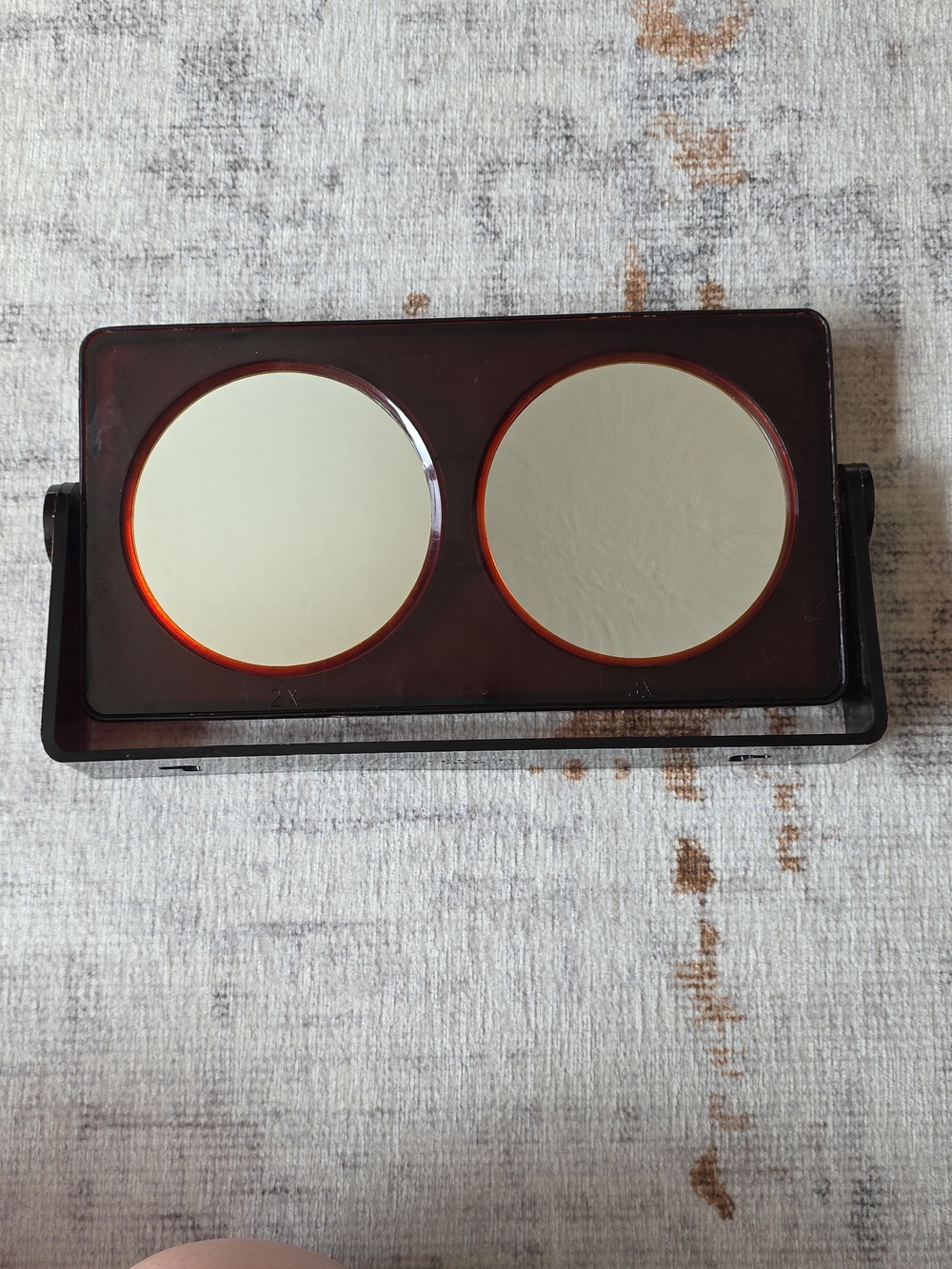 Vitg Lucite Vanity Mirror Double Sided Magnification Reddish Brown Wall-Mounted